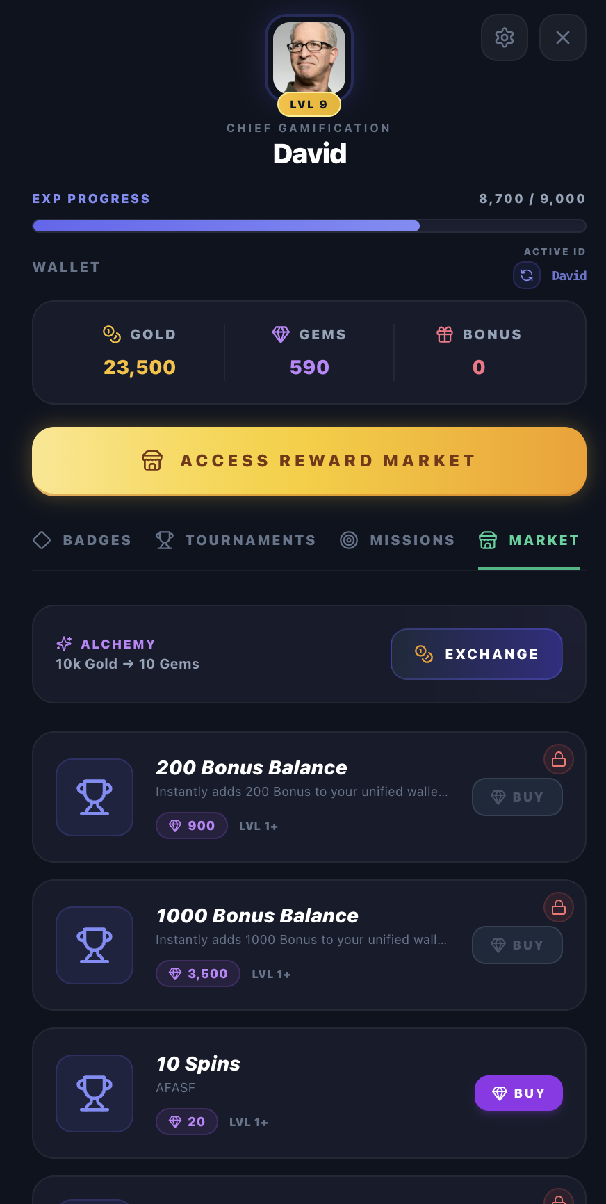 Player Reward Market